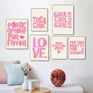 Nordic More Amor Por Favor Colorful Eclectic Pink Love Girls Quote Wall Art Canvas Painting Poster for Living Room Decor Picture