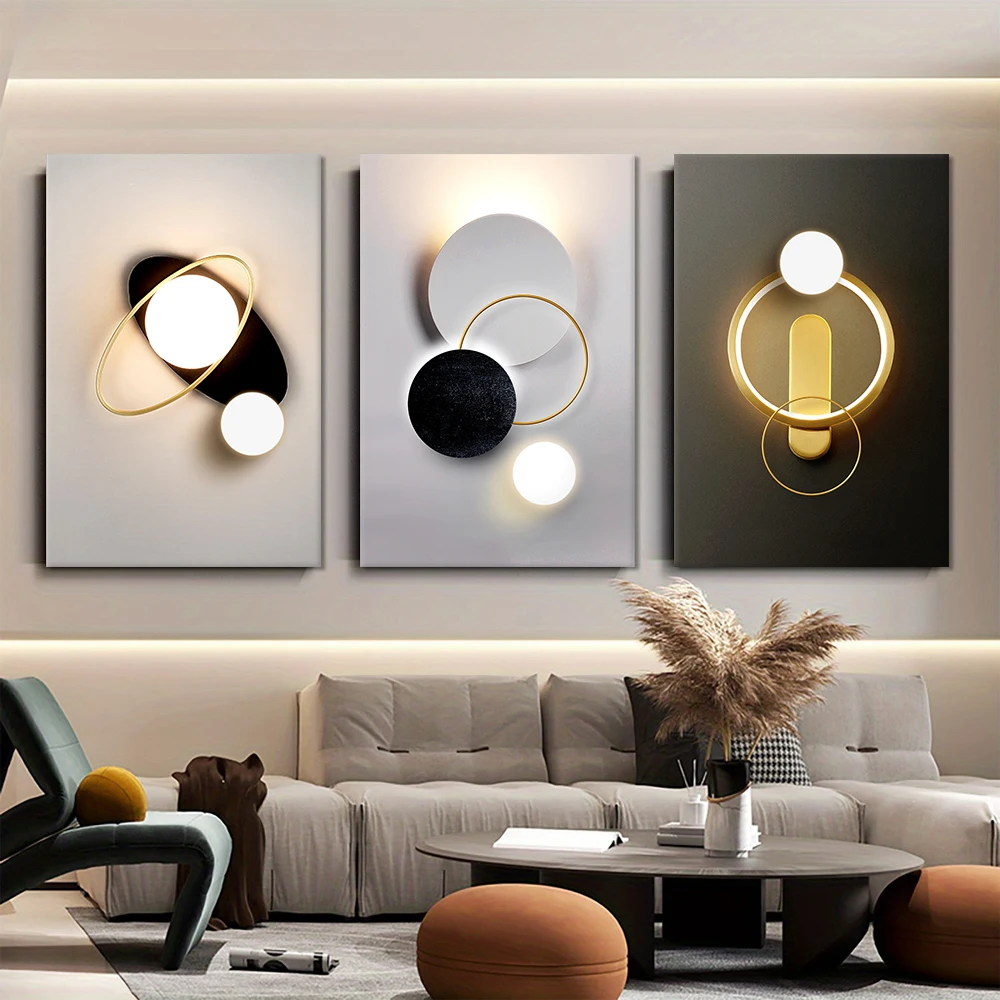 3 pieces of modern minimalist LED luminous canvas decorative paintings, creative planet ring design, living room, bedroom, entra - Image 3