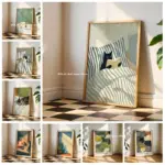 Japanese Frog &Cat Reading Bathroom Canvas Print Kyoto Forest Reserve Landscape Wall Art Poster Suitable for Modern Home Decor