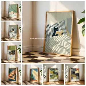 Japanese Frog &Cat Reading Bathroom Canvas Print Kyoto Forest Reserve Landscape Wall Art Poster Suitable for Modern Home Decor