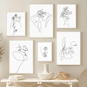 Nordic Abstract Woman Lines Flower Minimalism Wall Art Canvas Painting Poster And Print Pictures For Linving Room Interior Decor
