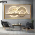 One oversized modern abstract gold moon and gable art piece - minimalist beige, brown, gold and white canvas poster, suitable fo