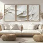 3pcs/set Neutral Beige Soft Tone Simple Canvas Print White Wave Abstract Wall Art Poster Modern Living Room Bedroom Home Decor