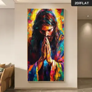 1pc Extra Large 70x140cm (27.5x55.1in) Jesus Prayer Canvas Painting - Modern Abstract Religious Wall Art with Vibrant Colors (Bl