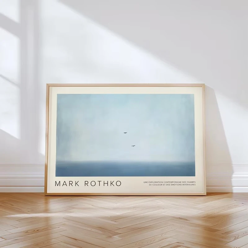 Blue Minimalist Rothko-Inspired Wall Art Serene Sky and Birds Poster | Abstract Print for Bedroom, Office, Entryway, Lounge Room