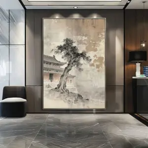 Vintage Room Decor Minimalist Bird on Branch Canvas Painting Wall Art Retro Flowers Print Abstract Landscape Poster Mural