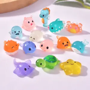 14PCS Luminous Mini Marine Animal Glow in The Dark Tiny Turtle Seal Figurines for Garden Miniature Moss Landscape Decoration