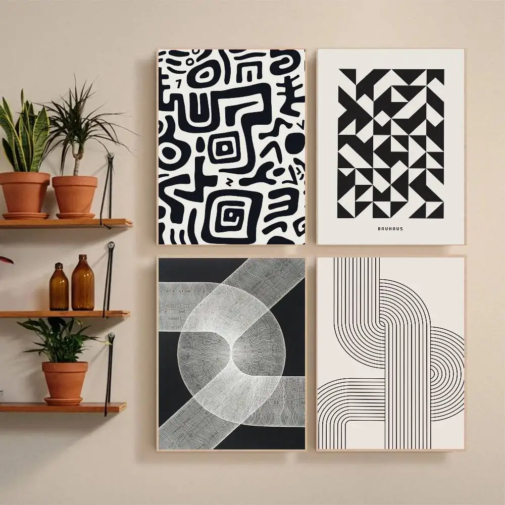 1PC Abstract Black and White Wall Art Poster Self-adhesive Art Waterproof Paper Sticker Coffee House Bar Room Wall Decor - Image 2