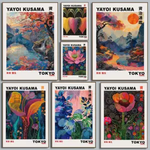 Nordic Japanese Yayoi Kusama Infinite World Colorful Poster Zizhi Tongjian Canvas Painting Wall Art Exhibition Bedroom Decor
