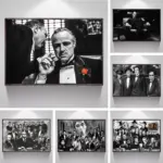 Classic Godfather Movie Poster Prints  Black  White Mafia Film Vito Corleone Al Pacino Canvas Painting  Wall Art Home Decor