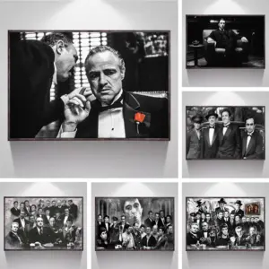Classic Godfather Movie Poster Prints  Black  White Mafia Film Vito Corleone Al Pacino Canvas Painting  Wall Art Home Decor