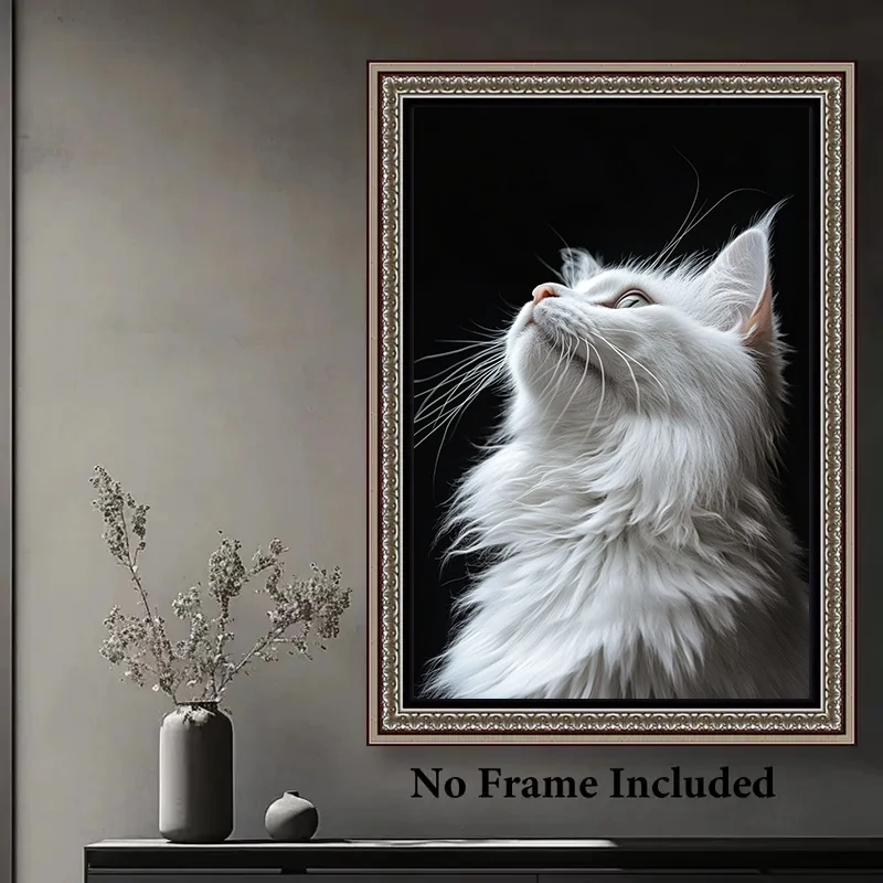 White Longhair Cat Portrait Canvas Print – High-Contrast Feline Art, Realistic Animal Design, Frameless for Home Office Decor - Image 5
