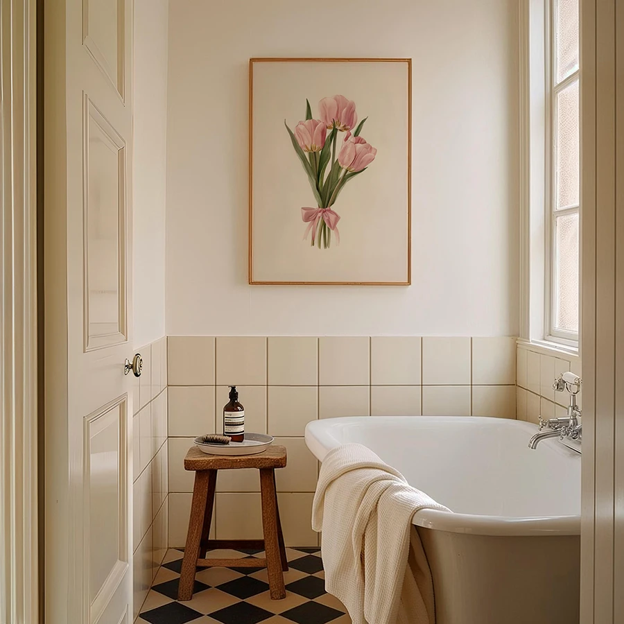 Large Coquette Tulips Bouquet Posters Prints, Pink Girly Aesthetic Wall art, Room Decor Y2k Cute Girly Home Decor No Frame - Image 4