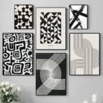 1PC Abstract Black and White Wall Art  Poster Self-adhesive Art Waterproof Paper Sticker Coffee House Bar Room Wall Decor