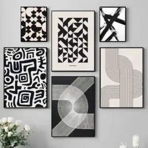 1PC Abstract Black and White Wall Art  Poster Self-adhesive Art Waterproof Paper Sticker Coffee House Bar Room Wall Decor