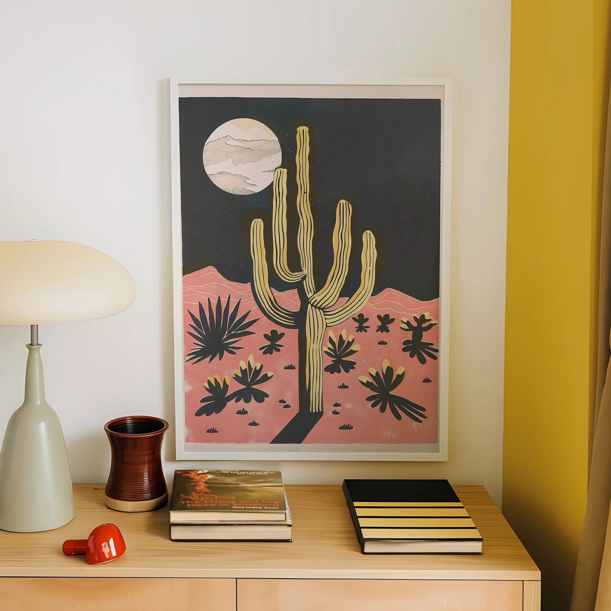 Modern Desert Night Moon Giant Cactus Wall Art Aluminum Frame Prints Canvas Painting Poster Picture For Living Room Home Decor - Image 4