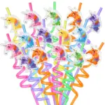 6/12Pcs Rainbow Unicorn PVC Straw Reusable Milk Juice Drinking Straws for Kids Girls Birthday Party Decoration Favors Supplies
