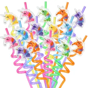 6/12Pcs Rainbow Unicorn PVC Straw Reusable Milk Juice Drinking Straws for Kids Girls Birthday Party Decoration Favors Supplies