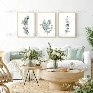 Eucalyptus Watercolor Print Floral Leaf Botanical Greenery Leaves Canvas Painting Green Golden Poster Wall Pictures Home Decor