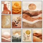 Minimalist Boho Neutral Nature Wall Art Prints Abstract Landscape Ocean Forest Mountain Botanical Sunrise Sunset Decor for Home