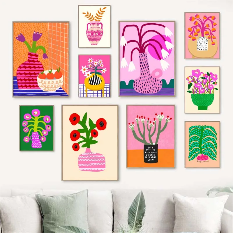 Pink Flower Market Vase Floral Plant Cute Wall Art Canvas Painting Nordic Posters And Prints Wall Picture For Living Room Decor - Image 2
