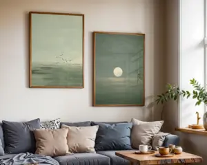 A Two-piece Japanese-style Wall Decoration Set Featuring A Minimalist Sunset Bohemian Print and Scandinavian Zen-inspired Décor