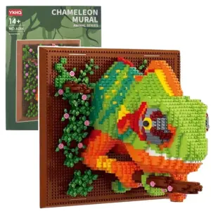 3D Animal Chameleon Building Blocks Lizard Mural Wall Stereoscopic Painting Model Assemble Bricks Home Decor Adults Kid Toy Gift