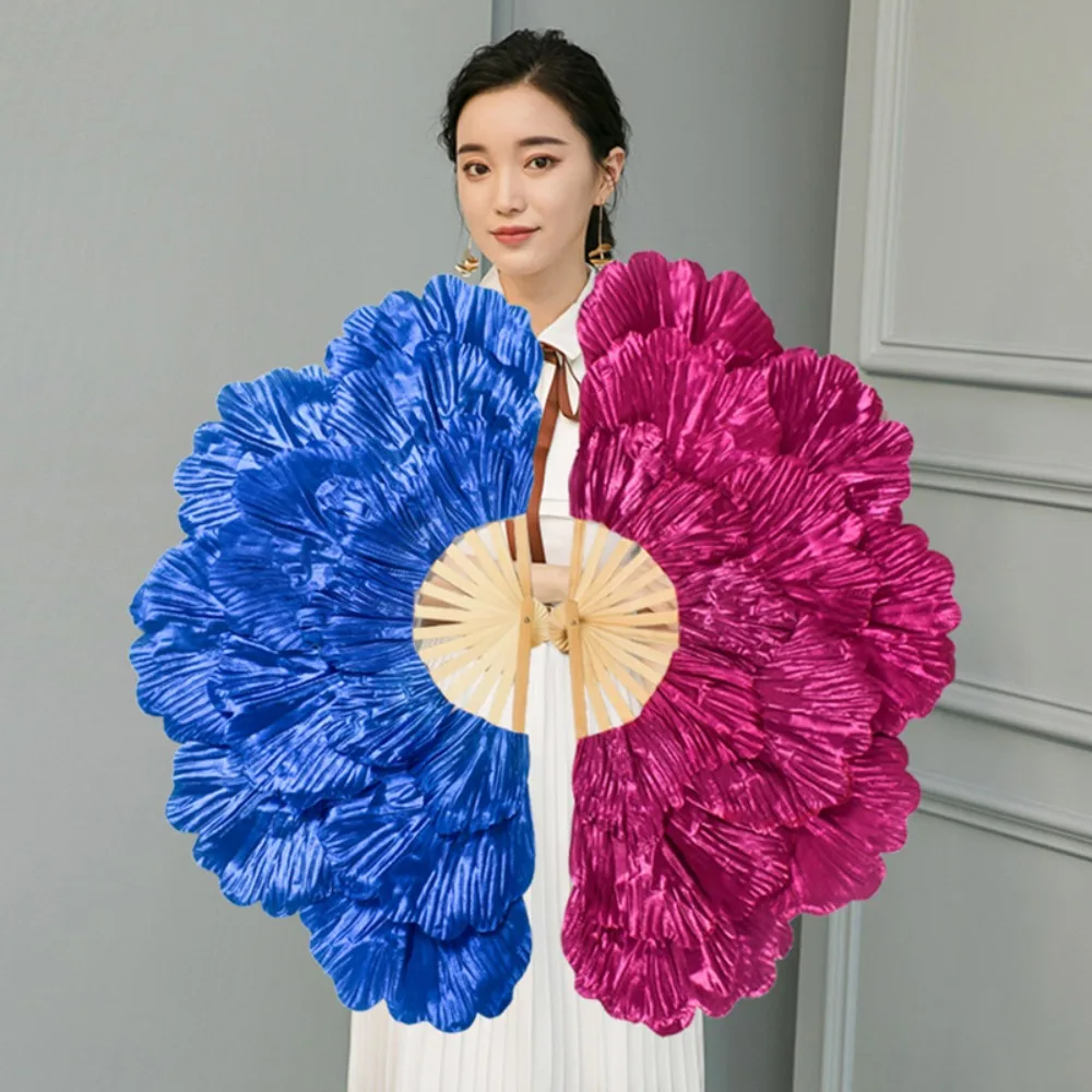 Chinese Style Peony Petal Dancing Fan Bamboo Frame Multi-layered Yangko Performance Fan Large Size Flower Folding Fan Summer