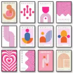 Pink Bauhaus Geometric Canvas Paintings Poster Bauhaus Wall Art Mid Century Modern Art for Living Room Home Office Decor