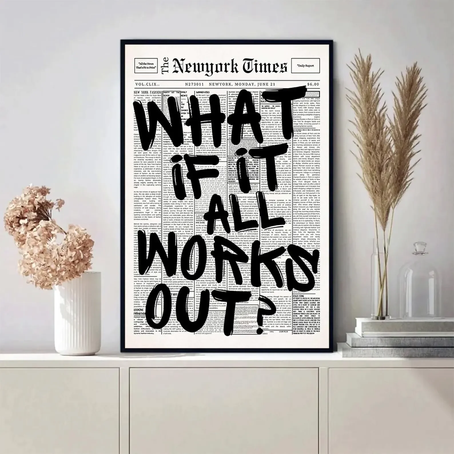 Newspaper Poster - What If It All Works Out - Positive Quote Canvas Wall Art, Affirming Minimalist Prints, Neutral Dorm Room Bed - Image 5