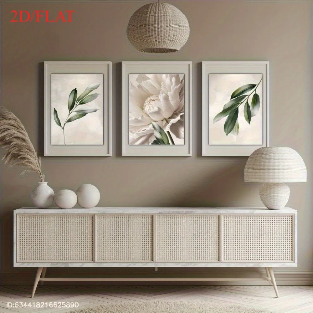 2D Plat,3 Frameless Canvas Posters,Minimalist Floral Wall,Natural Green Leaf Design,Neutral Style Room Decor,Living Room Decor - Image 4