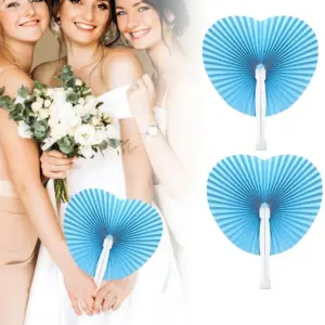 20Pcs Love Heart Folding Fan Portable Summer DIY Blue Pink Accordion Paper Handheld Fan Wedding Party Decoration Favors Supplies