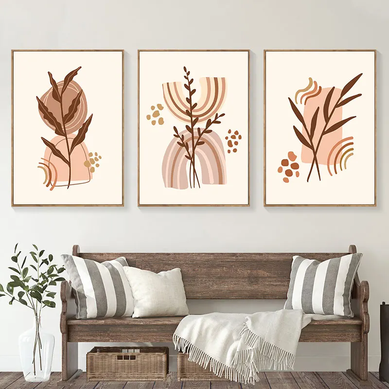 Abstract Plant Leaves Canvas Art Poster Prints Simple Color Block Wall Decorative Picture for Living Room Bedroom Office