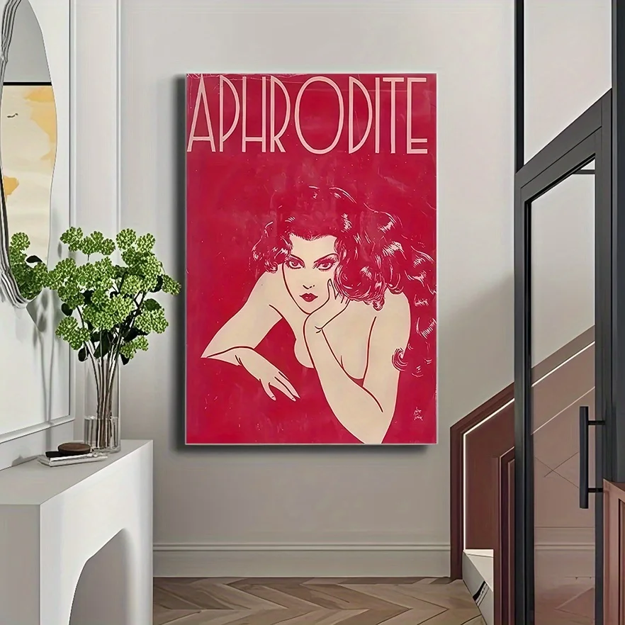 1pc Large Modern Canvas Poster - Waterproof Red Portrait of Woman with Aphrodite Typography - Frameless Bathroom, Living Room, - Image 4