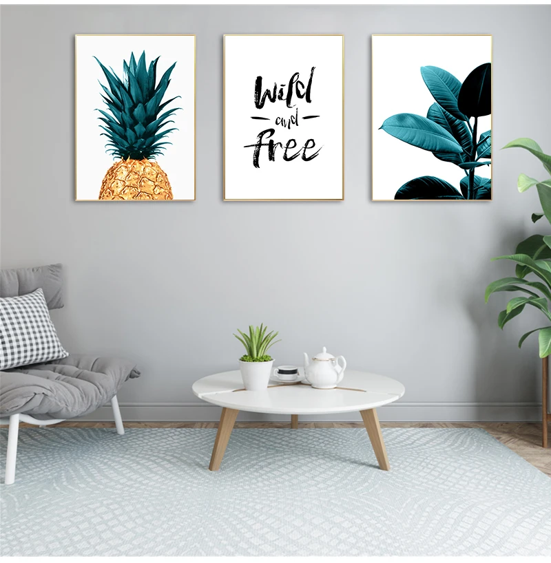 Nordic Gold Pineapple Green Leaves Canvas Painting Wall Art Letters Quotes Posters And Prints Plants Pictures For Living Room - Image 3