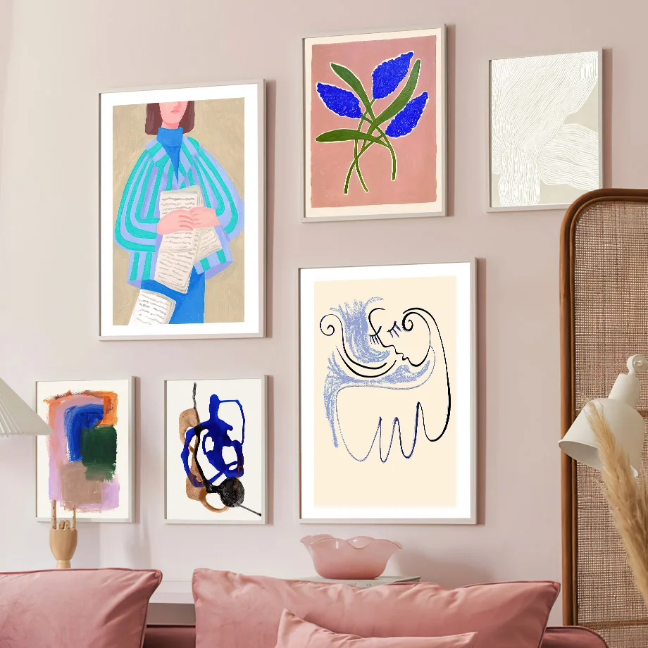 Abstract Read Girl Plant Colourful Geometry Posters And Print Line Wall Art Canvas Painting Art Mural Pictures Living Room Decor - Image 3