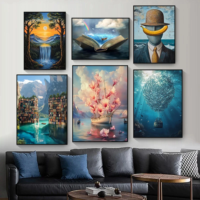 Medieval Retro Forest Ocean Space Surrealist Abstract Posters Prints Canvas Painting Wall Art Picture Living Room Home Decor - Image 2