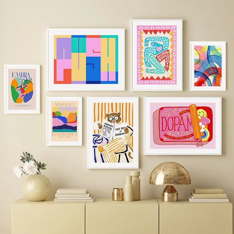 Bear Book Leaf Colorful Abstract Lines Rainbow Scenery Wall Art Canvas Painting Posters And Prints Picture For Living Room Decor