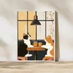 Funny Cat Coffee Wall Art for Tabby and Tuxedo Cat Owners Vintage Cat Cafe Print Black Cat Coffee Poster Unique Funny Animal Kit