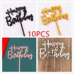 10 Pcs 1 Set Acrylic Happy Birthday Cake Topper Gold Silver Simple Design Kids Birthday Party Cake Toppers Dessert Decoration
