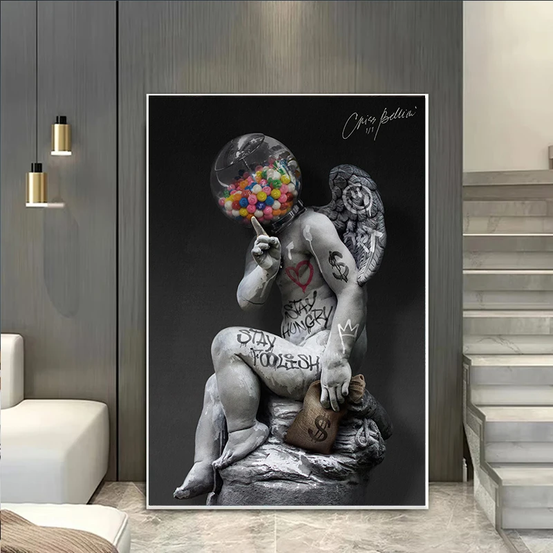 Statue of David Graffiti Art Canvas Painting David Head Sculpture Posters and Prints Street Wall Art Pictures for Room Decor - Image 4