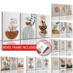 3pcs Abstract Orange Boho Leaf Posters with Frame Nordic Geometric Line Canvas Painting Pictures Living Room Wall Art Home Decor