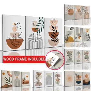3pcs Abstract Orange Boho Leaf Posters with Frame Nordic Geometric Line Canvas Painting Pictures Living Room Wall Art Home Decor