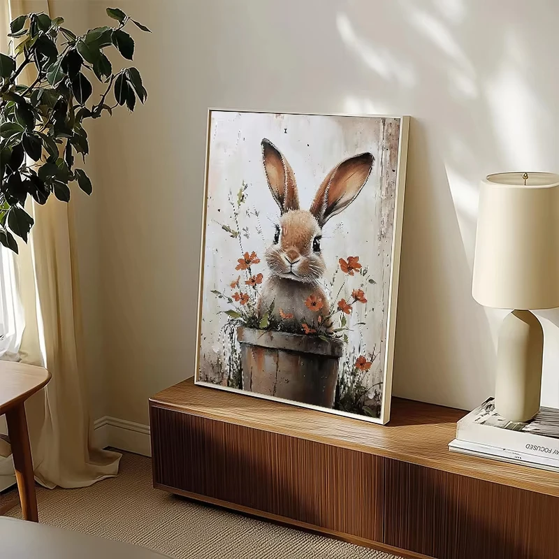 Retro Rustic Wild Rabbit Poster Print Easter Bunny & Egg-Themed Canvas Art Bohemian Farmhouse Living Room Decor - Image 3