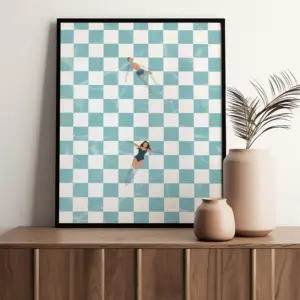 Modern Trendy Retro People At Pool Checker Board Prints Canvas Painting Poster Picture For Kitchen Living Room Home Decor