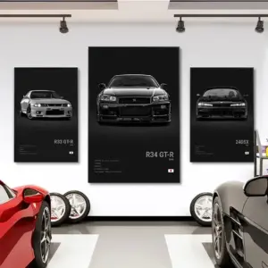 Popular Black and White Japanese Luxury Supercar Poster Aesthetics R34 Gtr 240sx Canvas Painting Print Garage Decoratio Wall Art