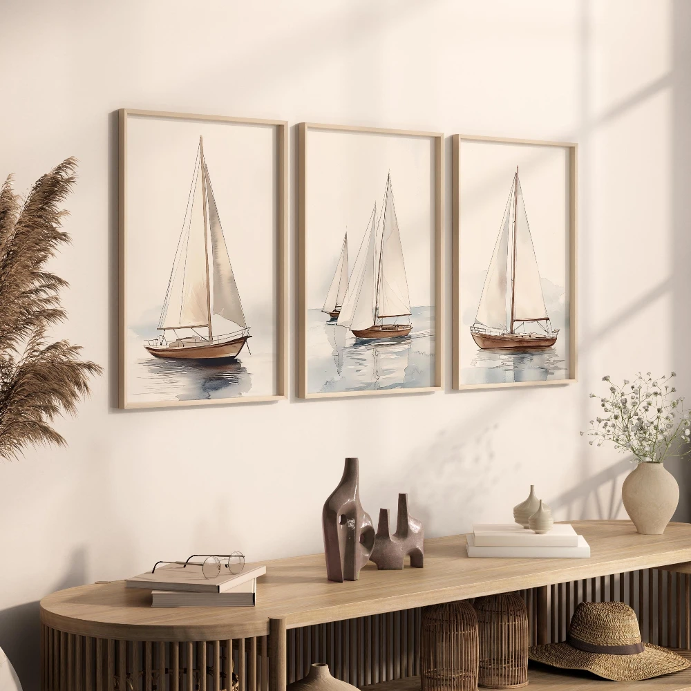 Watercolor Sailboat Print Set Coastal Nautical Wall Art Canvas Poster Prints Home Bedroom Living Room Decoration Room Gift - Image 5