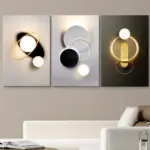 3 pieces of modern minimalist LED luminous canvas decorative paintings, creative planet ring design, living room, bedroom, entra