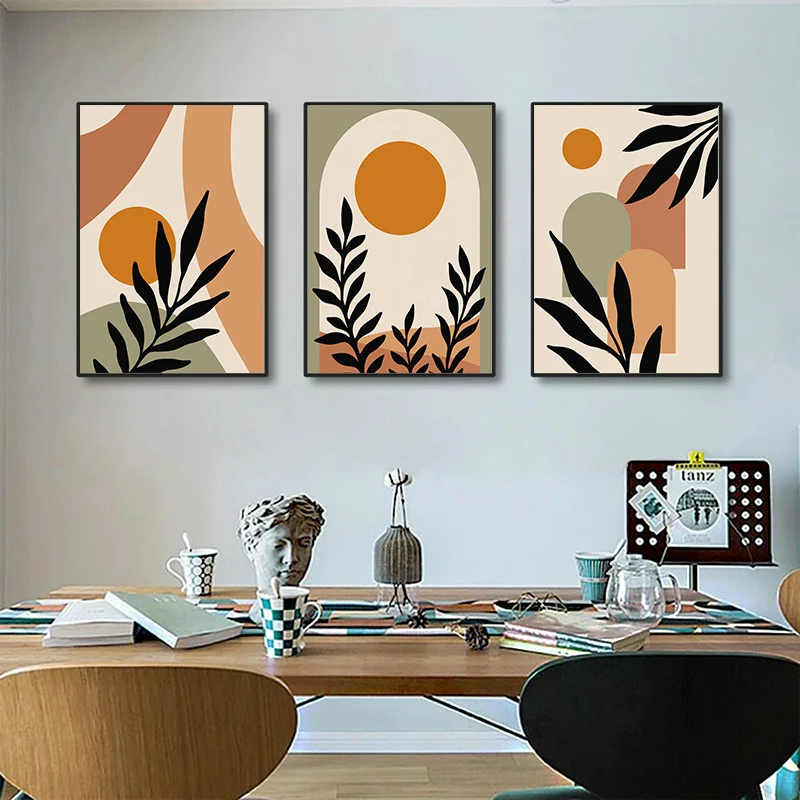 Orange Bohemian Leaves Canvas Painting Abstract Geometric Lines Posters Prints Pictures Modern Living Room Wall Art Home Decor - Image 2