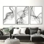 3pcs Minimalist Wavy Line Poster Canvas Wall Art, Black and White Abstract Art, Modern Home Fashion Decor, Frameless